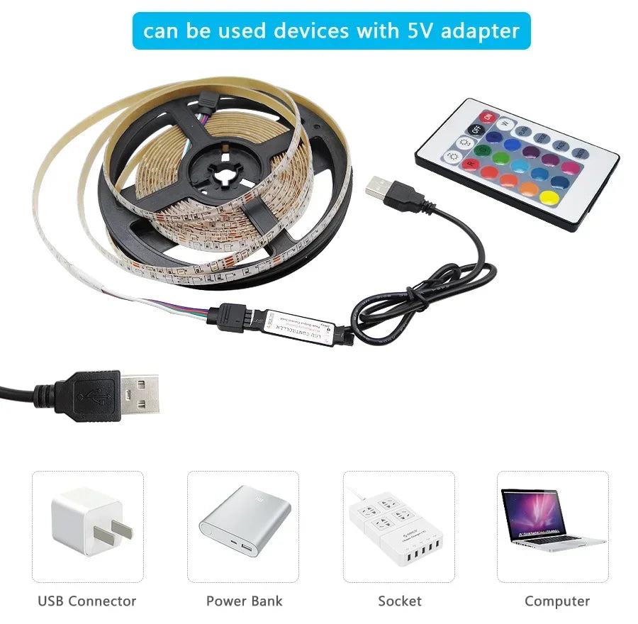 1-30M Usb Adhesive Rgb Led Strip Light With Remote Control 5Volt Wifi Bluetooth Controller Led Band Tape 15M 25M 5M 3M 2M 4Meter